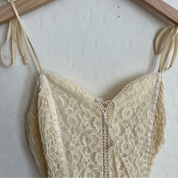 Vintage Boho Fairytale Prairie Ruffle Lace Sweetheart Neckline Maxi Dress - Picture 11 of 15